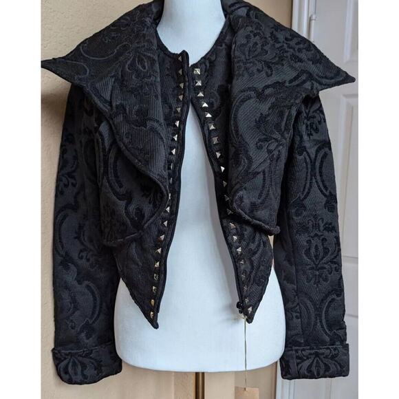 Dracula Clothing Gothic Black Steampunk Coat Jacket Women L Evil Queen Jacquard - Picture 5 of 16